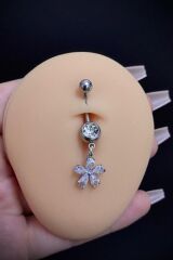 Kadın Cerrahi Çelik Sallantılı Çiçek Figürlü Taşlı Belly Göbek Piercing