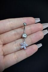 Kadın Cerrahi Çelik Sallantılı Çiçek Figürlü Taşlı Belly Göbek Piercing