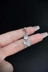 Kadın Cerrahi Çelik Sallantılı Kelebek Figür Taşlı Belly Göbek Piercing