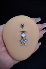 Kadın Cerrahi Çelik Sallantılı Kelebek Figür Taşlı Belly Göbek Piercing