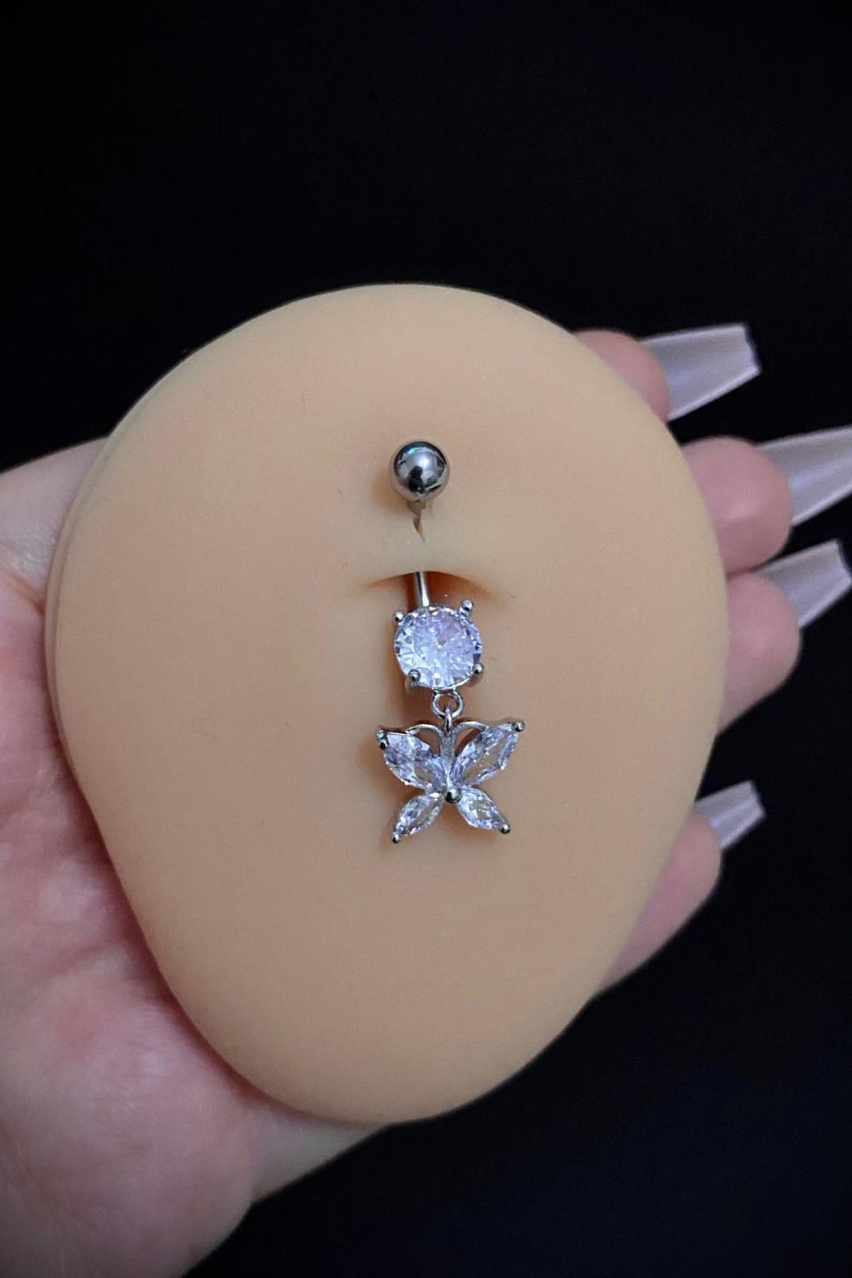 Kadın Cerrahi Çelik Sallantılı Kelebek Figür Taşlı Belly Göbek Piercing