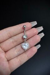 Kadın Cerrahi Çelik Sallantılı Kalp Figürlü Taşlı Belly Göbek Piercing
