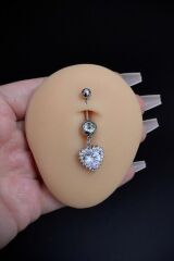 Kadın Cerrahi Çelik Sallantılı Kalp Figürlü Taşlı Belly Göbek Piercing