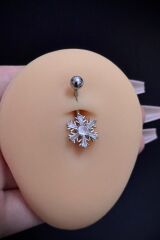 Kadın Cerrahi Çelik Kar Tanesi Figürlü Taşlı Belly Göbek Piercing