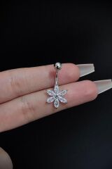 Kadın Cerrahi Çelik Çiçek Figürlü Taşlı Belly Göbek Piercing