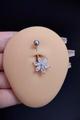 Kadın Cerrahi Çelik Çiçek Figürlü Taşlı Belly Göbek Piercing