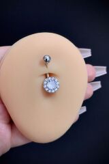 Kadın Cerrahi Çelik Yuvarlak Taşlı Belly Göbek Piercing