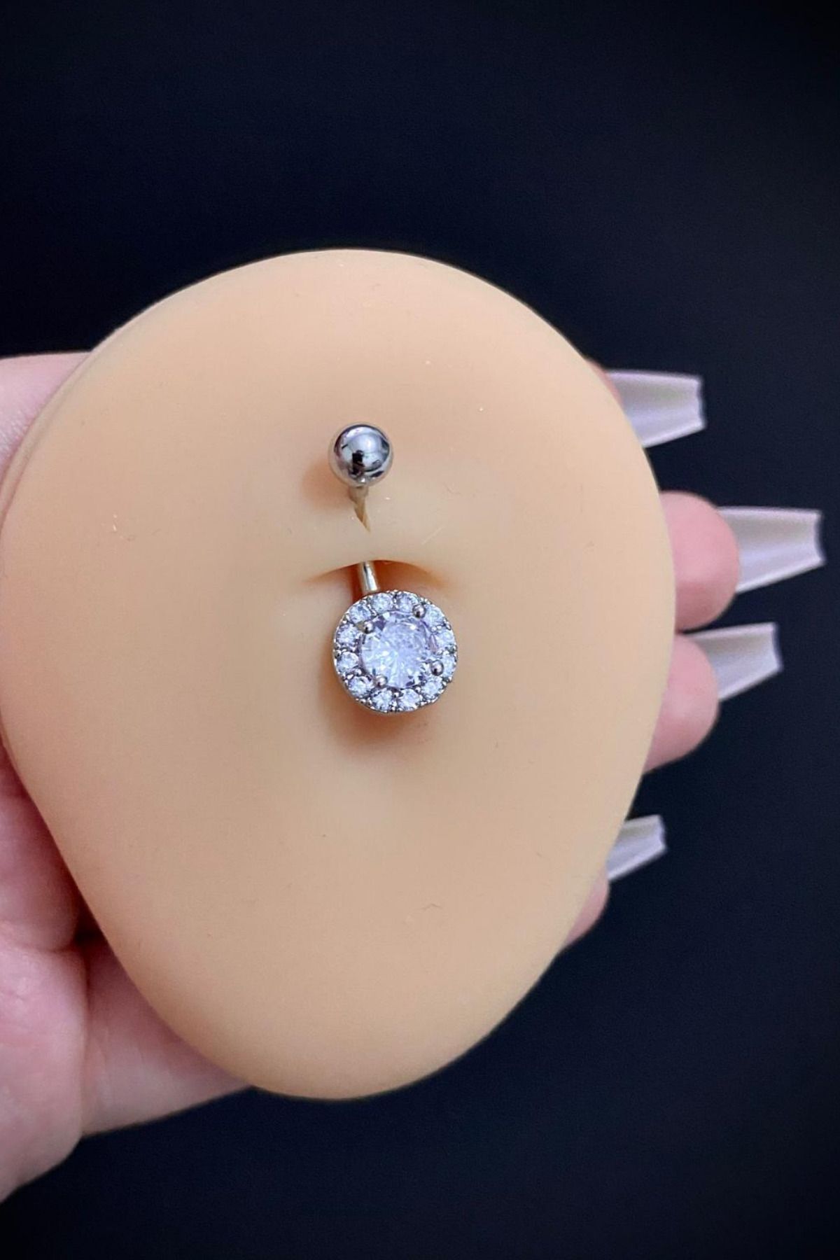 Kadın Cerrahi Çelik Yuvarlak Taşlı Belly Göbek Piercing