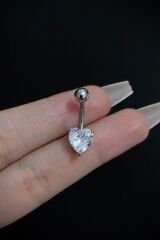 Kadın Cerrahi Çelik Kalp Figürlü Taşlı Belly Göbek Piercing