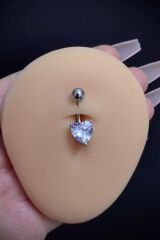 Kadın Cerrahi Çelik Kalp Figürlü Taşlı Belly Göbek Piercing