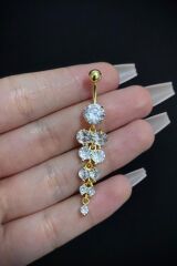 Kadın Cerrahi Çelik Sıralı Taşlı Sallantılı Belly Göbek Piercing