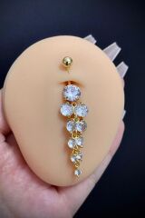 Kadın Cerrahi Çelik Sıralı Taşlı Sallantılı Belly Göbek Piercing