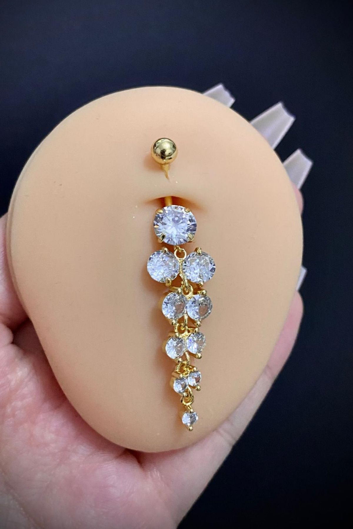 Kadın Cerrahi Çelik Sıralı Taşlı Sallantılı Belly Göbek Piercing