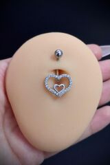 Kadın Cerrahi Çelik Kalp Figürlü Zirkon Taşlı Belly Göbek Piercing