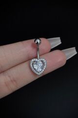 Kadın Cerrahi Çelik Kalp Zirkon Taşlı Belly Göbek Piercing