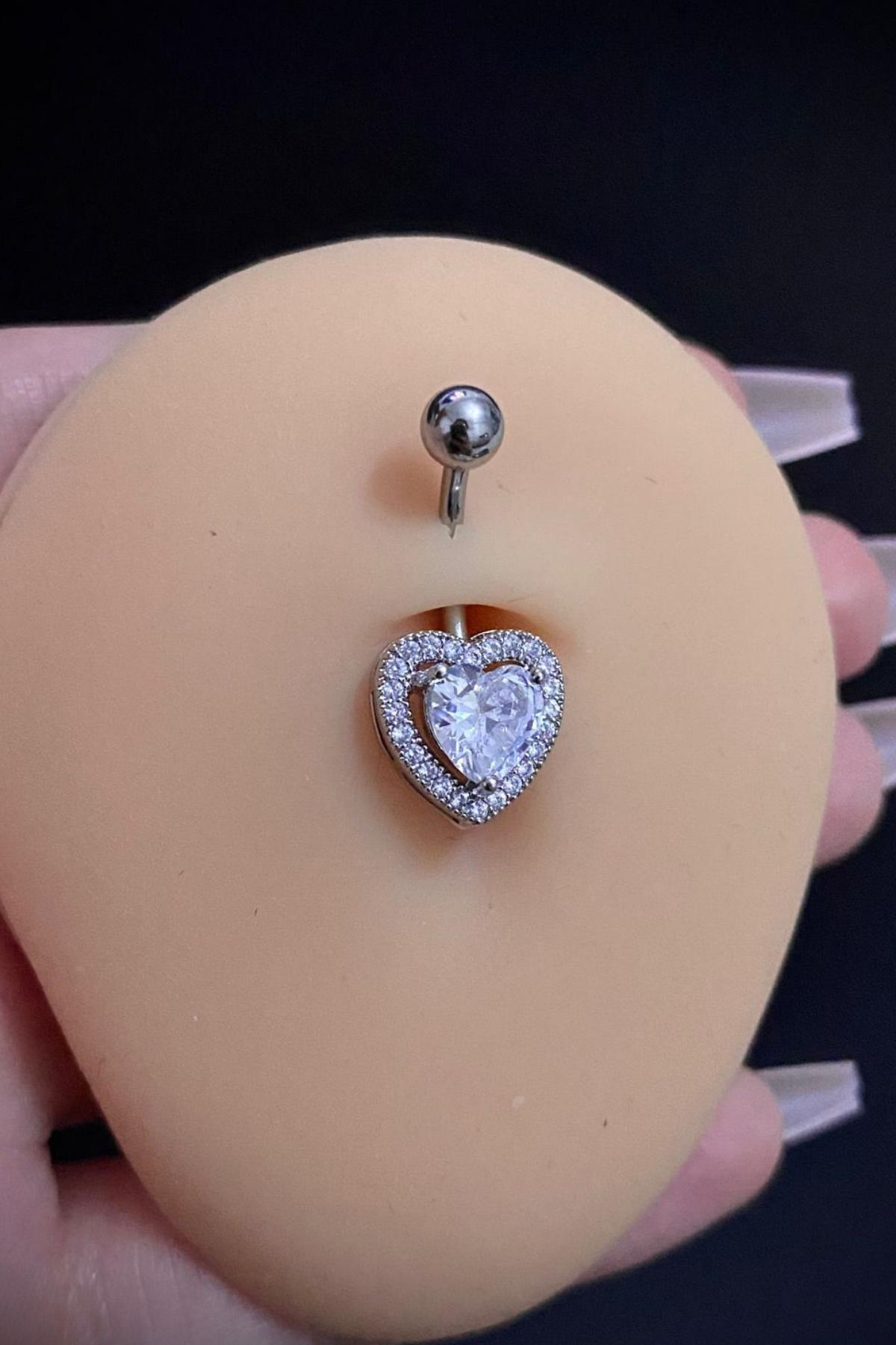 Kadın Cerrahi Çelik Kalp Zirkon Taşlı Belly Göbek Piercing