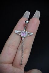 Kadın Cerrahi Çelik Melek Kanadı Figürlü Sallantılı Belly Göbek Piercing