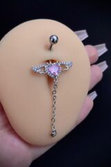 Kadın Cerrahi Çelik Melek Kanadı Figürlü Sallantılı Belly Göbek Piercing