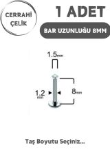 Cerrahi Çelik 8mm Zirkon Taş Tragus Helix Kulak Kıkırdak Flat Conch Dudak Burun Snake Bites Piercing