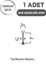 Cerrahi Çelik 8mm Zirkon Taş Tragus Helix Kulak Kıkırdak Flat Conch Dudak Burun Snake Bites Piercing