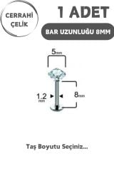 Cerrahi Çelik 8mm Zirkon Taş Tragus Helix Kulak Kıkırdak Flat Conch Dudak Burun Snake Bites Piercing