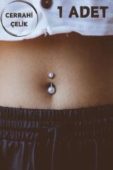 Kadın Gümüş Cerrahi Çelik İnci Taşlı Belly Göbek Piercing