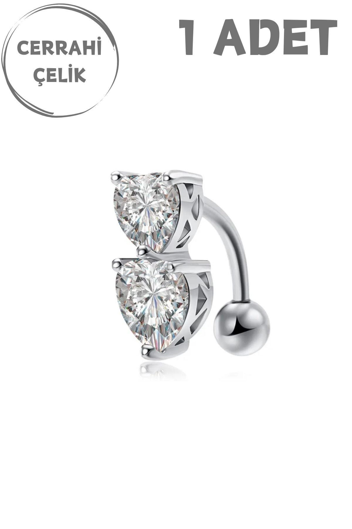 Kadın Cerrahi Çelik Sıralı Kalp Zirkon Taşlı Belly Göbek Piercing