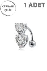 Kadın Cerrahi Çelik Sıralı Kalp Zirkon Taşlı Belly Göbek Piercing