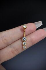 Kadın Cerrahi Çelik Sıralı Taşlı Sarkaç Model Belly Göbek Piercing