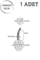 Kadın Cerrahi Çelik Şambala Taşlı Belly Göbek Piercing