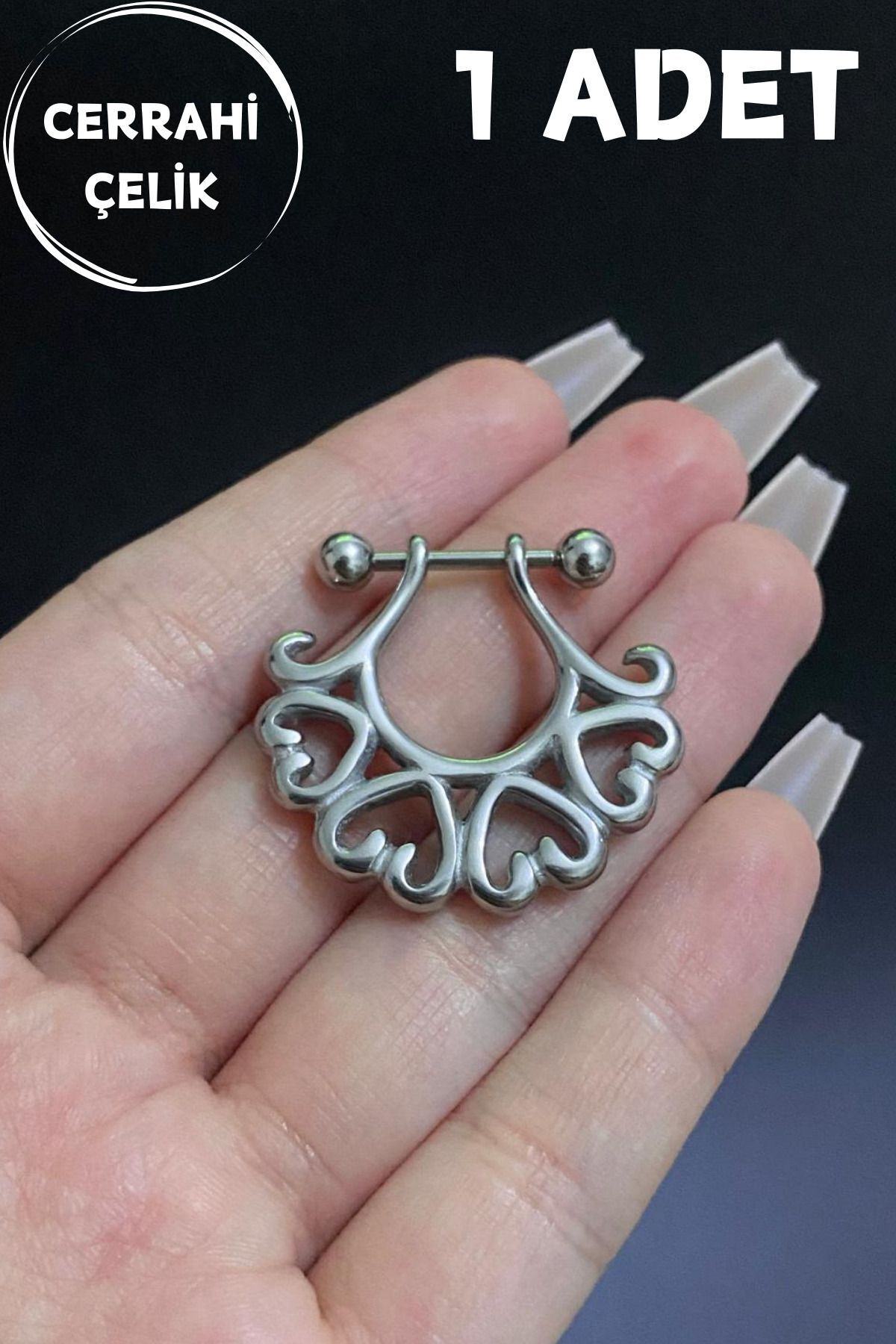 Kadın Gümüş Kalp Figürlü Meme Ucu Nipple Piercing