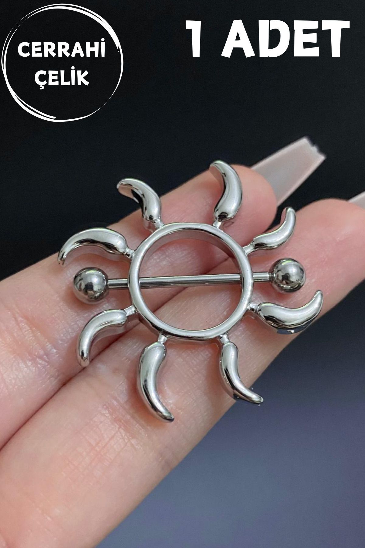 Kadın Gümüş Güneş Figürlü Meme Ucu Nipple Piercing