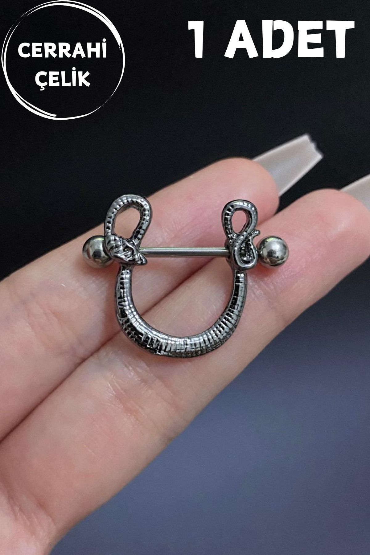 Kadın Gümüş Sarmal Yılan Figürlü Meme Ucu Nipple Piercing