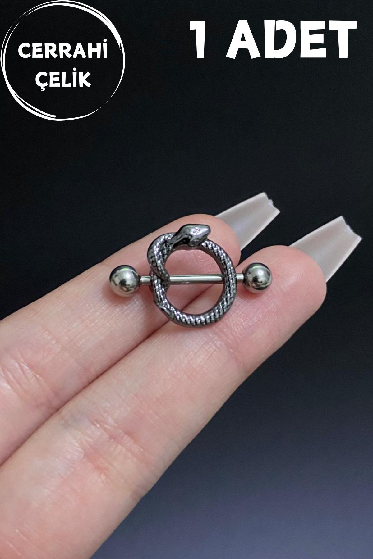 Kadın Gümüş Yılan Figürlü Meme Ucu Nipple Piercing