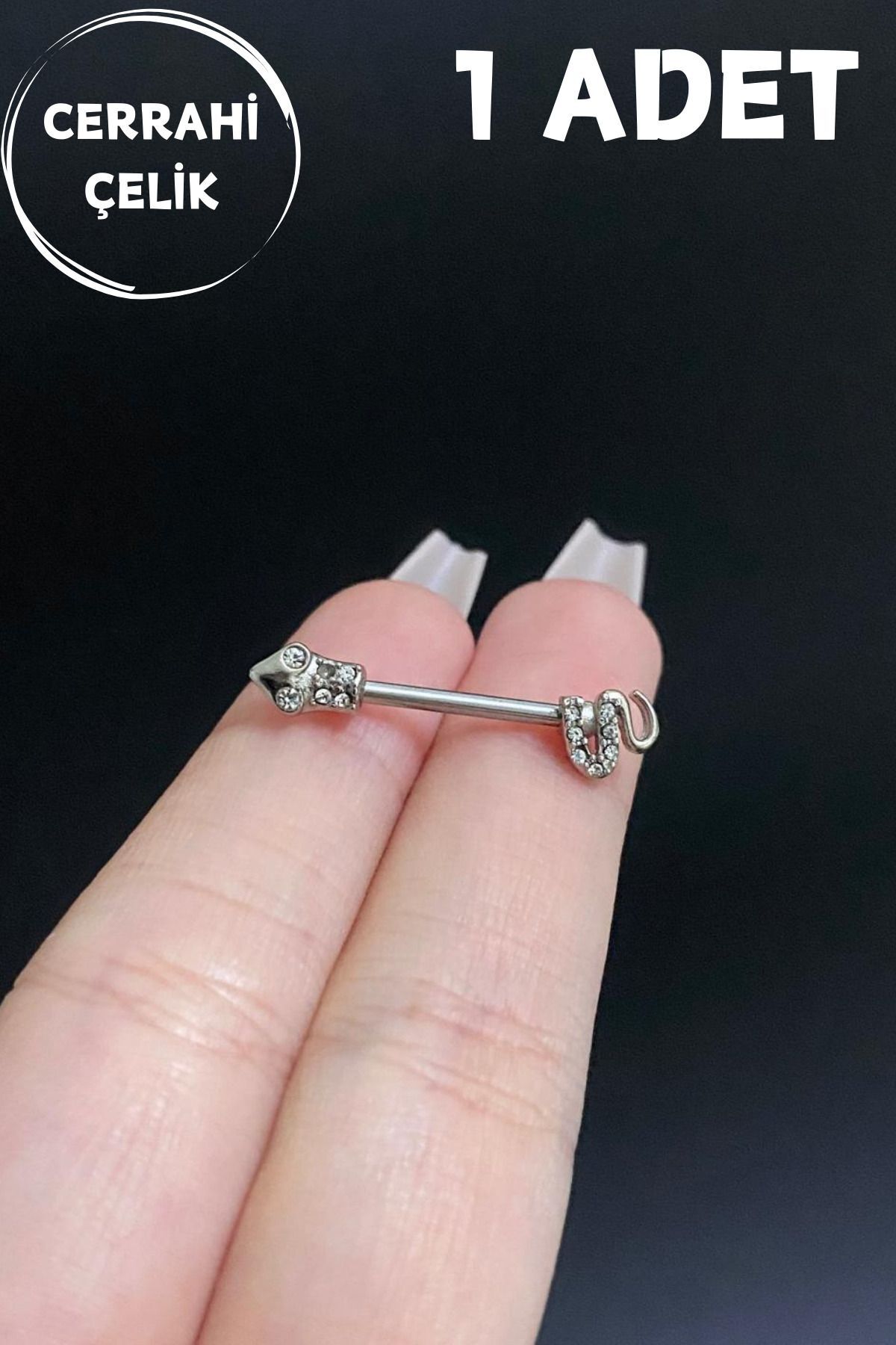 Kadın Zirkon Taşlı Yılan Figür Meme Ucu Nipple Piercing