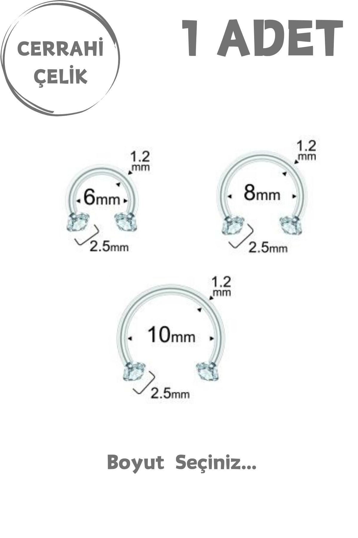 Unisex Cerrahi Çelik Zirkon Taşlı 2.5mm Septum Dudak Tragus Helix Kıkırdak Halka Piercing