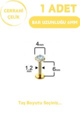 Cerrahi Çelik 6mm Zirkon Taş Tragus Helix Kulak Kıkırdak Flat Conch Dudak Burun Snake Bites Piercing