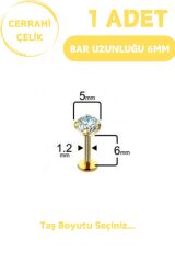 Cerrahi Çelik 6mm Zirkon Taş Tragus Helix Kulak Kıkırdak Flat Conch Dudak Burun Snake Bites Piercing