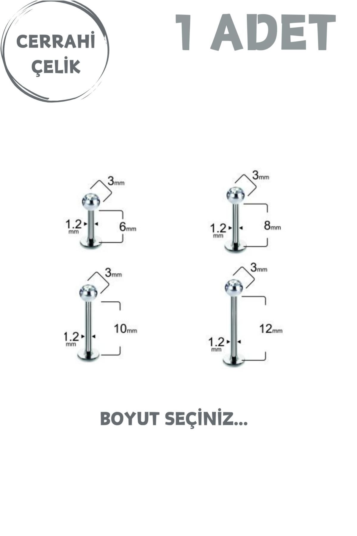 Unisex Zirkon Oval Taşlı Cerrahi Çelik Tragus Helix Labret Piercing