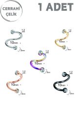 Cerrahi Çelik Zirkon Taşlı Tragus Helix Lobe Dudak Kıkırdak Spiral Piercing