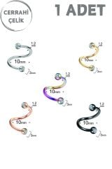 Cerrahi Çelik Zirkon Taşlı Tragus Helix Lobe Dudak Kıkırdak Spiral Piercing