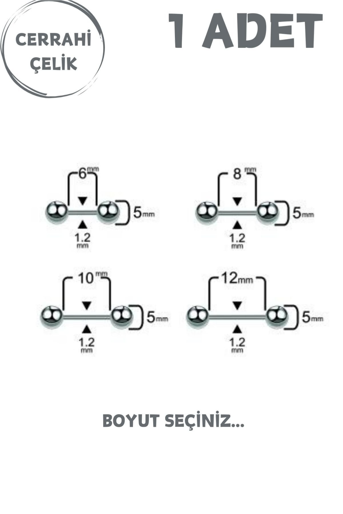 Cerrahi Çelik 5mm Toplu Düz Barlı Tragus Helix Kıkırdak Lobe Piercing