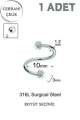 Cerrahi Çelik Şambala Taşlı Tragus Helix Lobe Dudak Kıkırdak Spiral Piercing