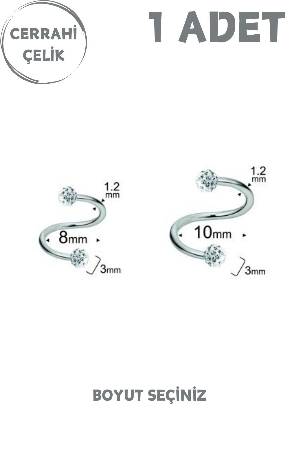 Cerrahi Çelik Şambala Taşlı Tragus Helix Lobe Dudak Kıkırdak Spiral Piercing