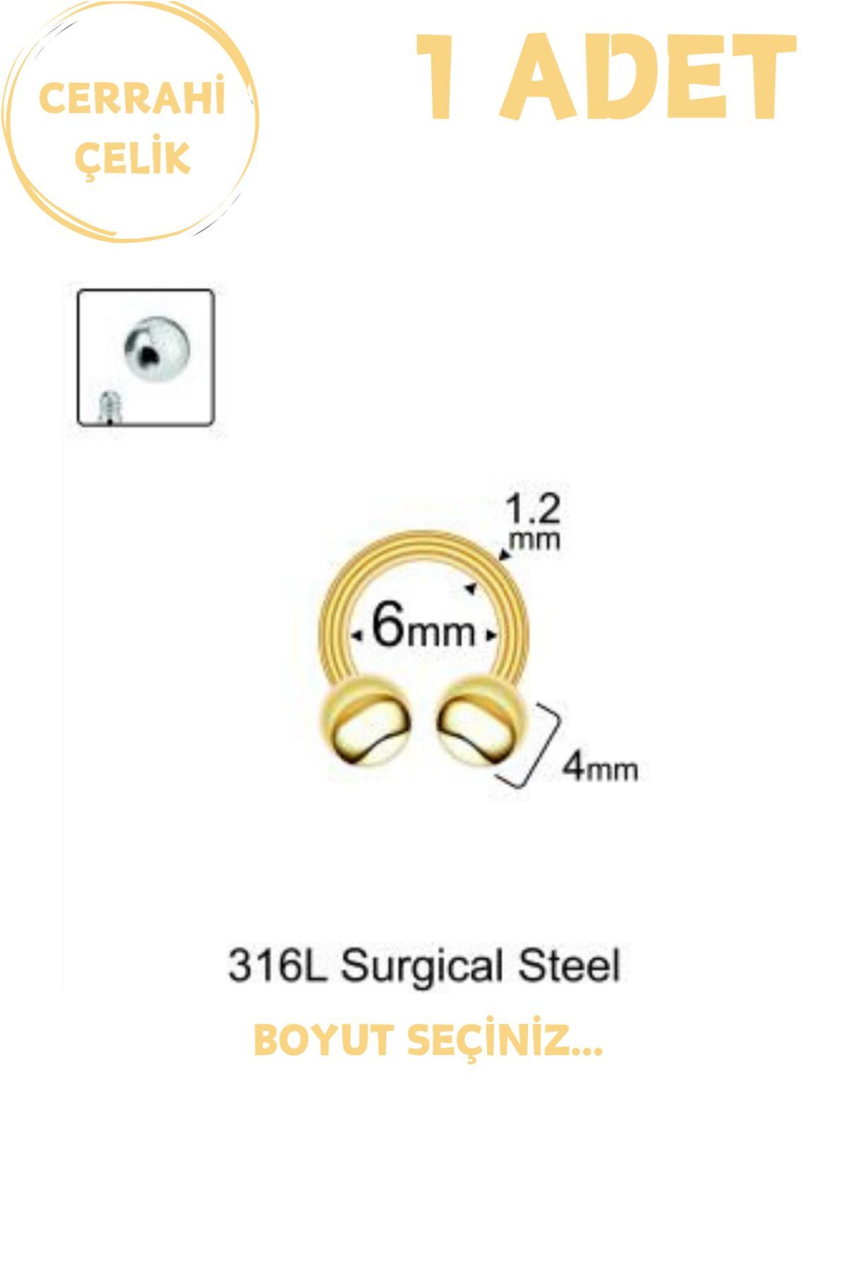 Cerrahi Çelik 4mm Top Uçlu Septum Dudak Tragus Helix Kıkırdak Piercing
