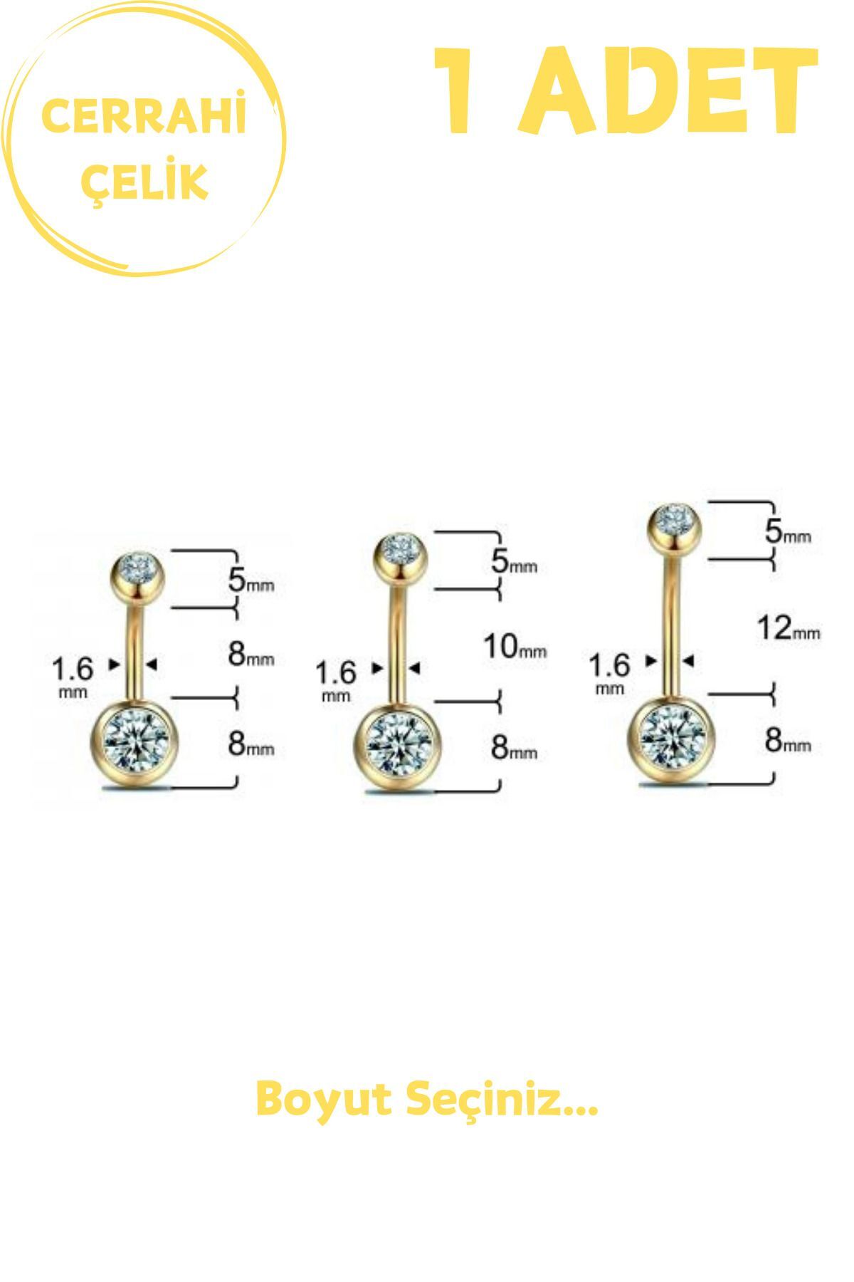 Kadın Çift Taşlı Cerrahi Çelik Göbek Piercing