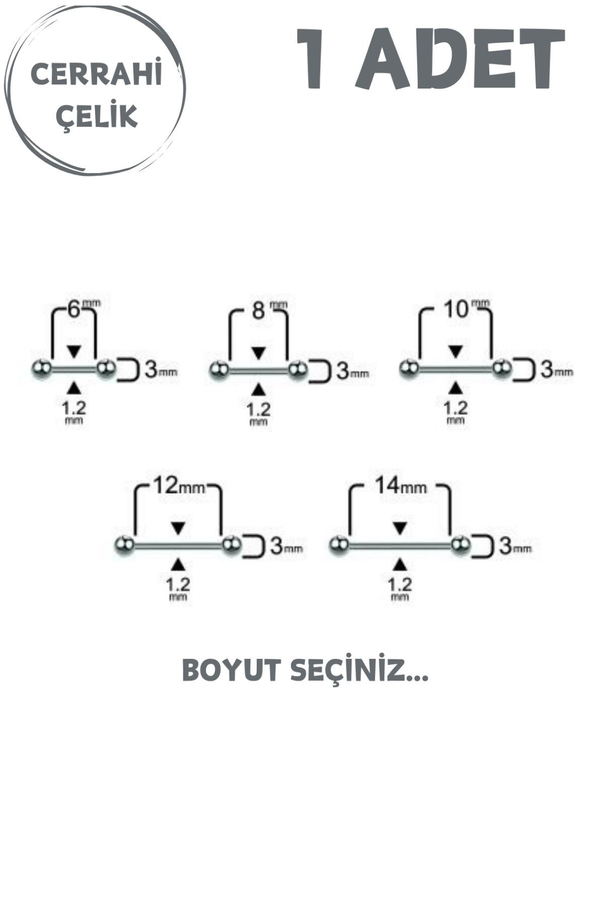 Cerrahi Çelik 3mm Toplu Düz Barlı Tragus Helix Kıkırdak Lobe Piercing