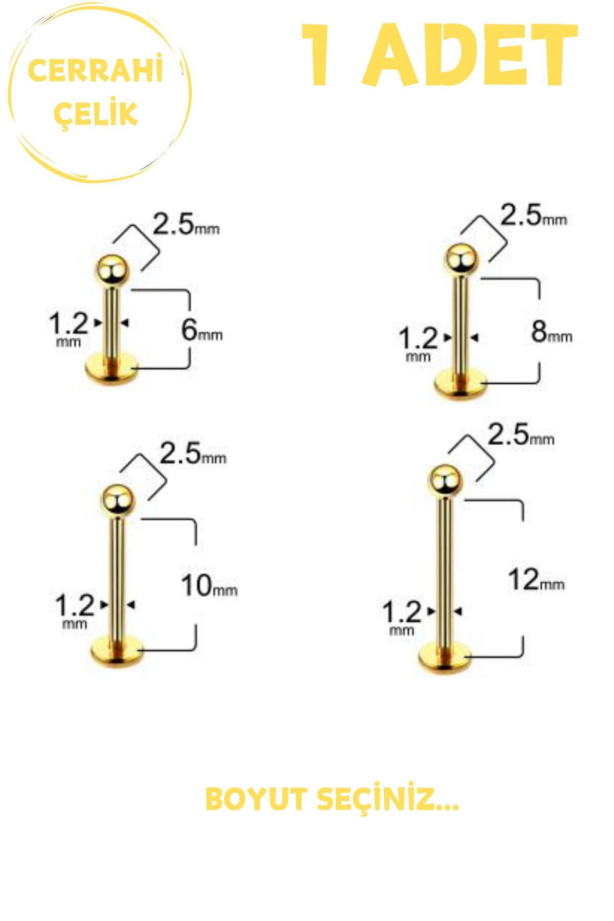 Unisex Cerrahi Çelik 2.5mm Toplu Labret Tragus Helix Piercing