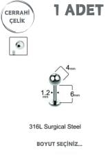 Unisex Cerrahi Çelik 4mm Toplu Labret Tragus Helix Piercing