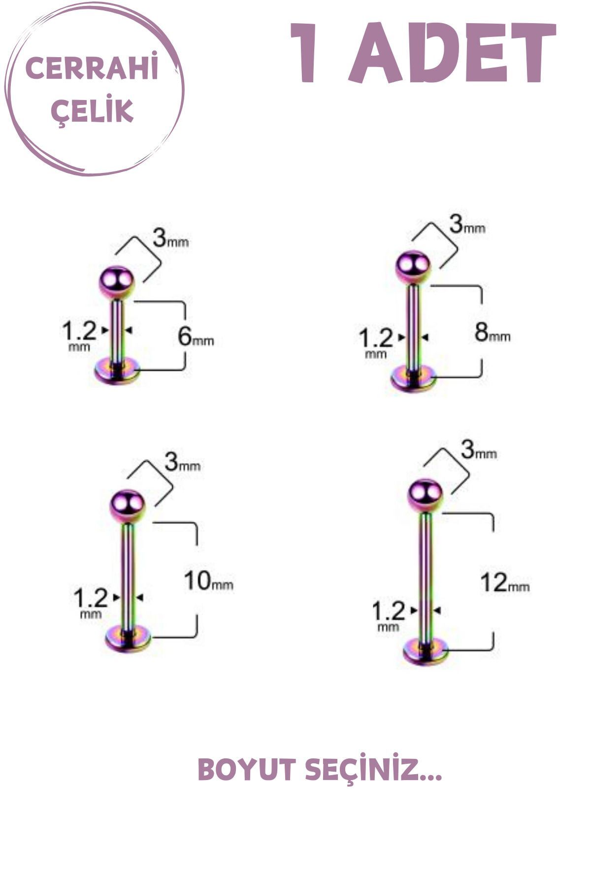 Unisex Cerrahi Çelik 3mm Toplu Labret Tragus Helix Piercing